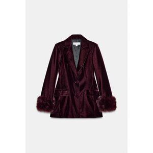 ZARA VELVET BLAZER WITH FAUX FUR CUFFS